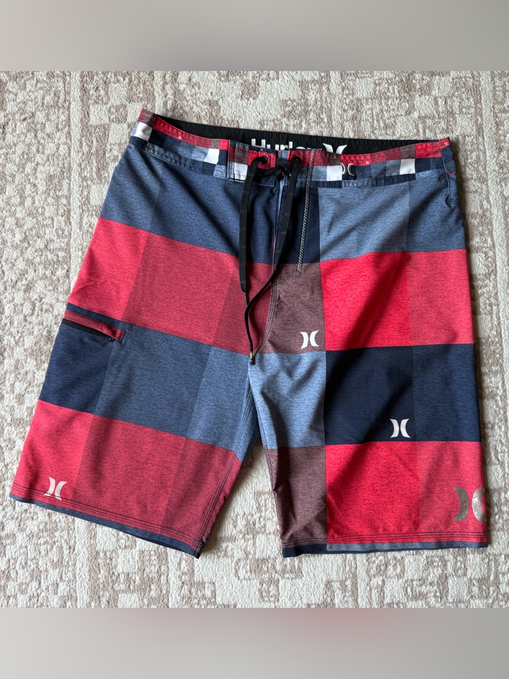 Hurley Black & Red Logo Waistband Swim Trunks